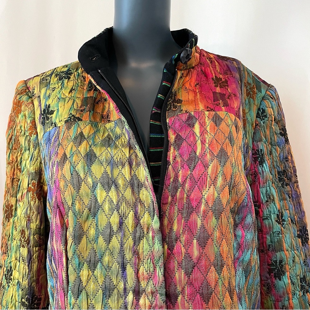80s Multi-Colored Diamond Striped Pattern Blazer - image 3